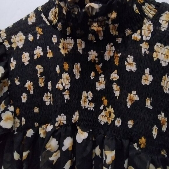 O.P.T. Floral Ruffle Neck Blouse Large Black Sheer Long Sleeve Romantic Top - Picture 4 of 15